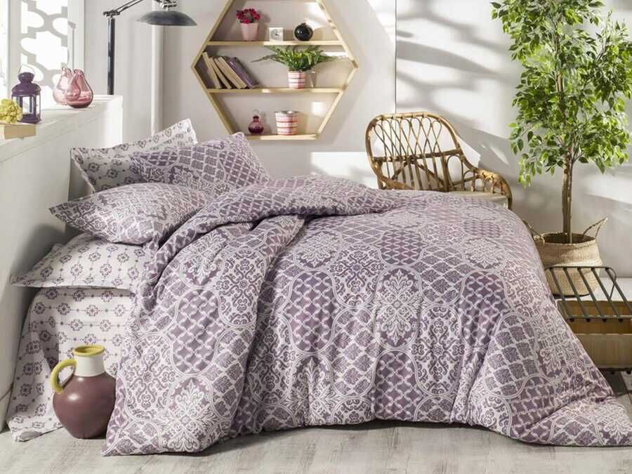  Donjette 100% Cotton Deluxe Double Duvet Cover Set Purple