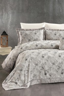 Dora Chenille Bedspread Set 245x255, Bed Sheet 240x260, Cotton, Gray - Thumbnail