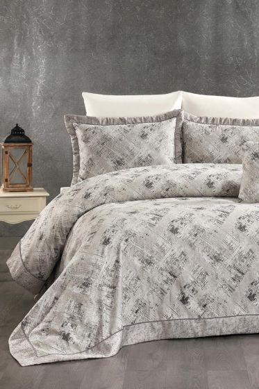 Dora Chenille Bedspread Set 245x255, Bed Sheet 240x260, Cotton, Gray