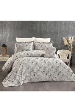 Dora Chenille Bedspread Set 245x255, Bed Sheet 240x260, Cotton, Gray - Thumbnail