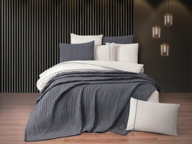 Dowry Land Denim 9 Pieces Duvet Cover Set Anthracite Cream - Thumbnail