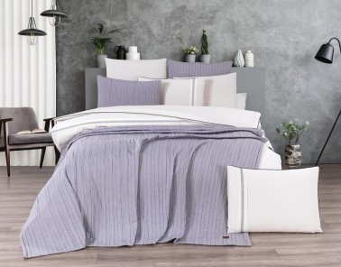 Dowry Land Denim 9 Pieces Duvet Cover Set Gray Cream - Thumbnail