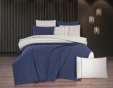 Dowry Land Denim 9 Pieces Duvet Cover Set Indigo Cream - Thumbnail