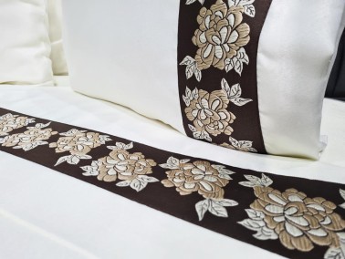 Dowry Land Meryem Cotton Satin Duvet Cover Set Cream Brown - Thumbnail