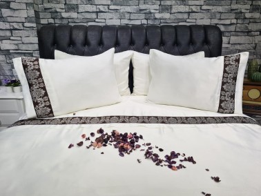 Dowry Land Thena Cotton Satin Duvet Cover Set Cream Brown - Thumbnail
