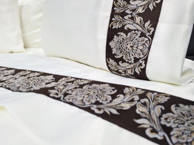 Dowry Land Thena Cotton Satin Duvet Cover Set Cream Brown - Thumbnail