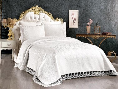 Dowry World Belinda Single Jacquard Bedspread Cream - Thumbnail