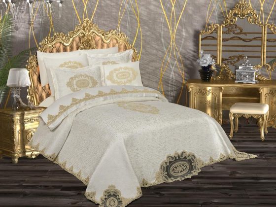 Dowry World Carla 6 Piece Chenille Pique Set Cream