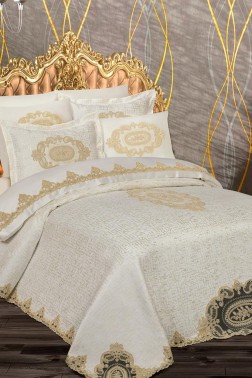 Dowry World Carla 6 Piece Chenille Pique Set Cream - Thumbnail