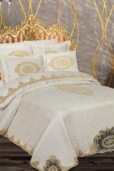 Dowry World Carla 6 Piece Chenille Pique Set Cream