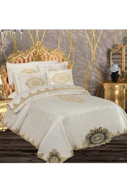 Dowry World Carla 6 Piece Chenille Pique Set Cream - Thumbnail