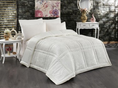 Çeyiz Diyarı - Dowry World Checkered Double Velvet Quilt Cream Çeyiz Diyarı - Dowry World Checkered Double Velvet Quilt Cream