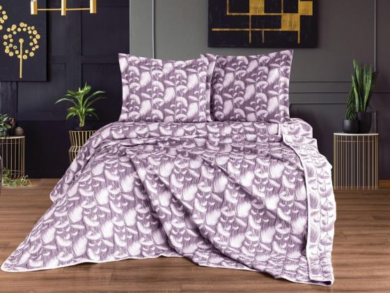 Dowry World Palm Bedspread Set Double Size Double Sided Plum