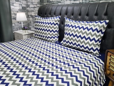 Dowry World Zigzag Duvet Cover Set Double Size Navy Blue - Thumbnail