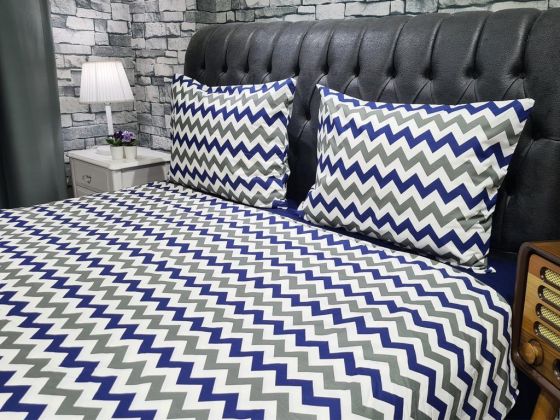 Dowry World Zigzag Duvet Cover Set Double Size Navy Blue