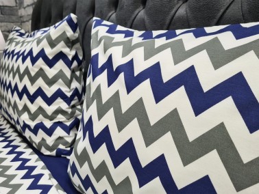 Dowry World Zigzag Duvet Cover Set Double Size Navy Blue - Thumbnail