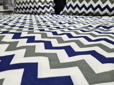 Dowry World Zigzag Duvet Cover Set Double Size Navy Blue - Thumbnail