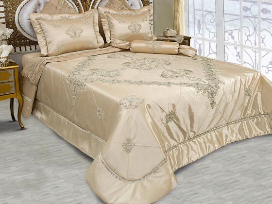 Dowryworld Arus Lace Double Bedspread Set Cappucino