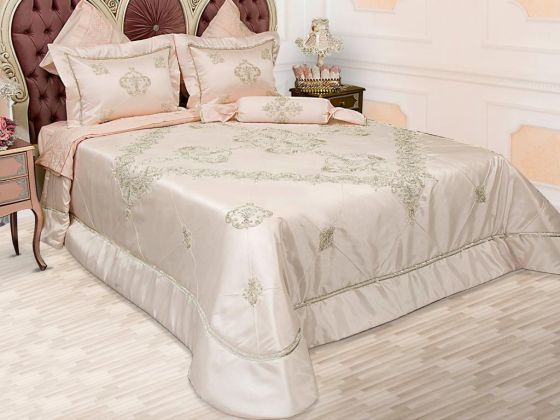 Dowryworld Arus Lace Double Bedspread Set Powder