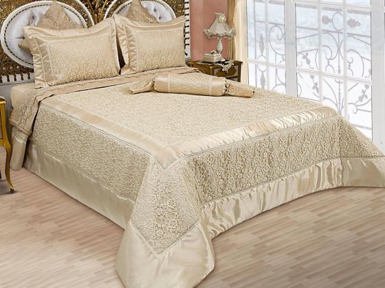 Dowryworld Aysima Knitted Lace Double Bedspread Set Cappucino
