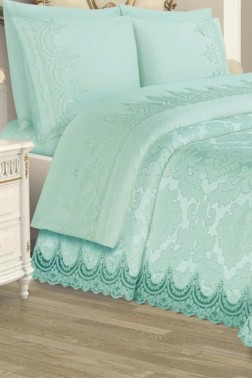 Dowryworld Azalea Bedspread Set 6 Pieces, Coverlet 230x240, Sheet 230x240, Green - Thumbnail