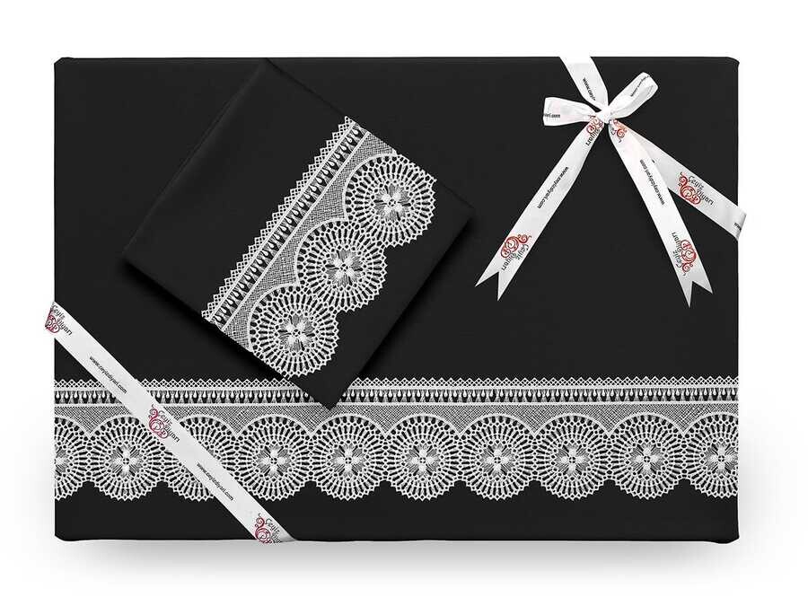 Dowry World - Dowryworld Birella طقم غطاء لحاف مطرز بالتطريز الفرنسي -لون اسود