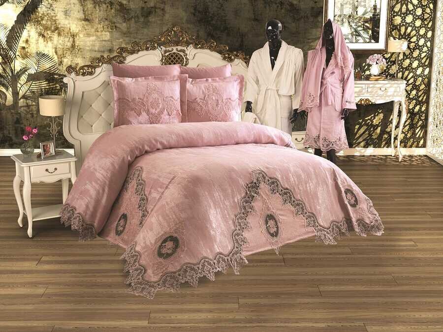 Dowry World - Dowryworld Dilara طقم عرائسي مكون من 15 قطعه مطرز لون وردي