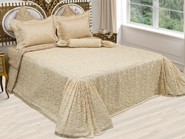 Çeyiz Diyarı - Dowryworld Drop Knitted Lace Double Bedspread Set Cappucino Çeyiz Diyarı - Dowryworld Drop Knitted Lace Double Bedspread Set Cappucino