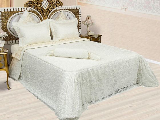 Dowryworld Drop Knitted Lace Double Bedspread Set Cream
