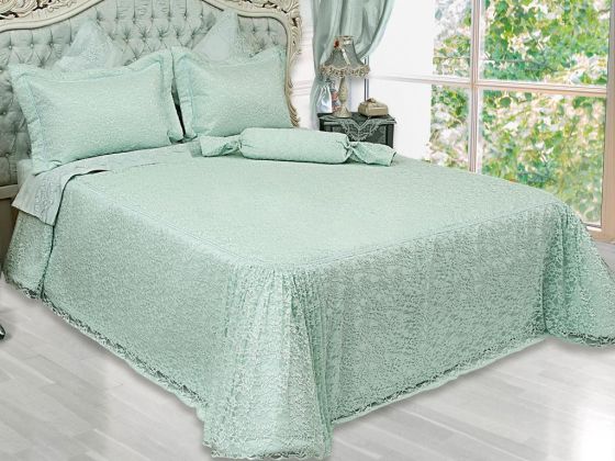 Dowryworld Drop Knitted Lace Double Bedspread Set Mint