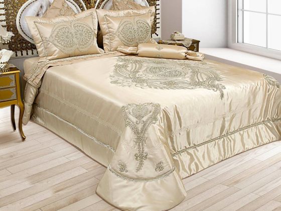 Dowryworld Ecrin Lace Double Bedspread Set Cappucino