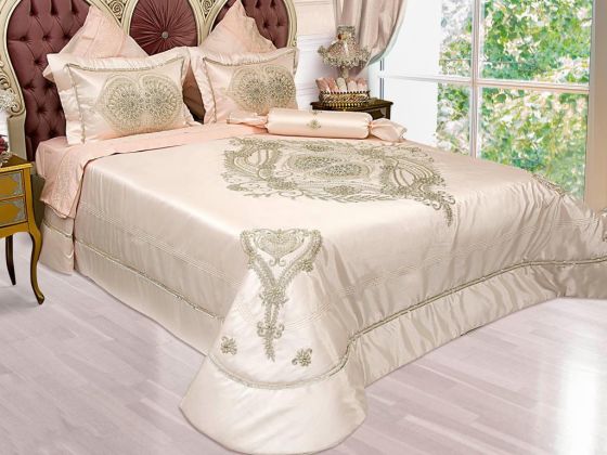 Dowryworld Ecrin Lace Double Bedspread Set Powder