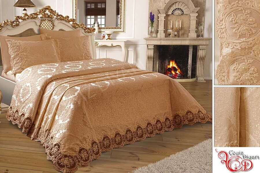 Dowry World - Dowryworld Karina طقم غطاء صيفي مطرز لون كابتشينو Dowry World - Dowryworld Karina طقم غطاء صيفي مطرز لون كابتشينو