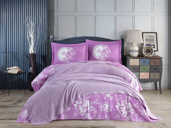 Dowryworld Rainbow Embroidered Bedspread Set Purple