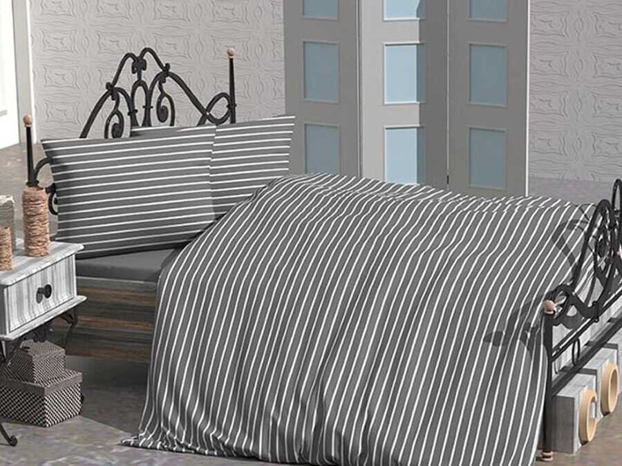 Dowry World - Dowryworld Stripe طقم غطاء لحاف مزدوج (لشخصين) لون رمادي Dowry World - Dowryworld Stripe طقم غطاء لحاف مزدوج (لشخصين) لون رمادي