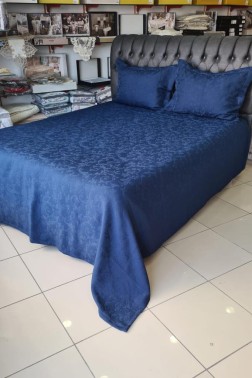Drop Double Size Jacquard Bedspread 250 x 260 cm Dark Navy Blue - Thumbnail