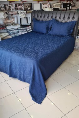 Drop Double Size Jacquard Bedspread 250 x 260 cm Dark Navy Blue - Thumbnail