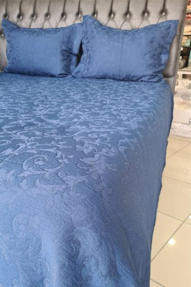 Drop Double Size Jacquard Bedspread 250 x 260 cm Dark Navy Blue