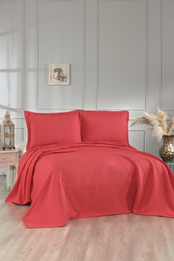 Drop Double Size Jacquard Bedspread 250 x 260 cm Dark Pink - Thumbnail