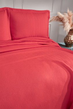 Drop Double Size Jacquard Bedspread 250 x 260 cm Dark Pink - Thumbnail