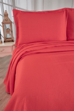 Drop Double Size Jacquard Bedspread 250 x 260 cm Dark Pink - Thumbnail