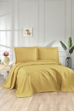 Drop Double Size Jacquard Bedspread 250 x 260 cm Yellow - Thumbnail