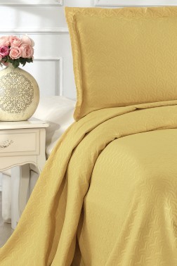 Drop Double Size Jacquard Bedspread 250 x 260 cm Yellow - Thumbnail