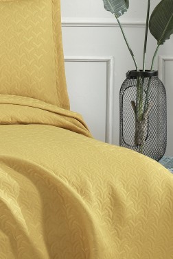 Drop Double Size Jacquard Bedspread 250 x 260 cm Yellow - Thumbnail