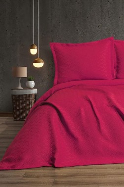 Drop Double Size Jacquard Bedspread 250x260 cm Fuchsia - Thumbnail