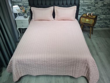 Dublin Quilted Double Size Bedspread Set Powder - Thumbnail
