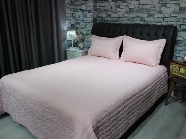 Dublin Quilted Double Size Bedspread Set Powder - Thumbnail