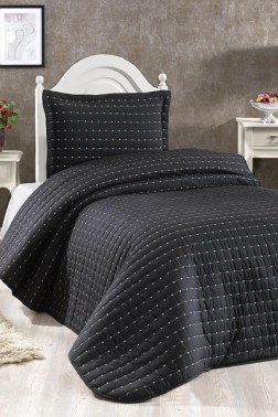 Dublin Quilted Bedspread Set 2pcs, Coverlet 180x240, Pillowcase 50x70, Single Size, Black - Thumbnail