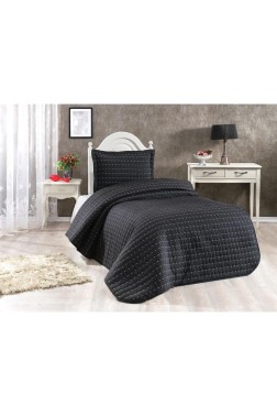 Dublin Quilted Bedspread Set 2pcs, Coverlet 180x240, Pillowcase 50x70, Single Size, Black - Thumbnail