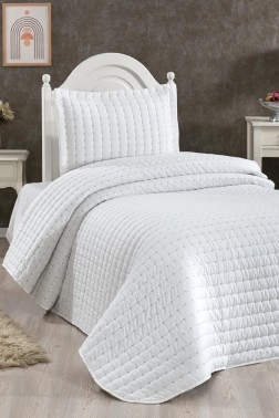 Dublin Quilted Bedspread Set 2pcs, Coverlet 180x240, Pillowcase 50x70, Single Size, Cream - Thumbnail